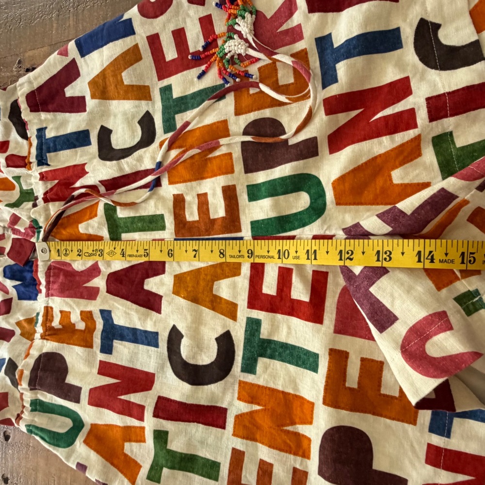 Farm Rio for Anthropologie Typographic Print Linen Blend Romper Multi Color S - Picture 4 of 7